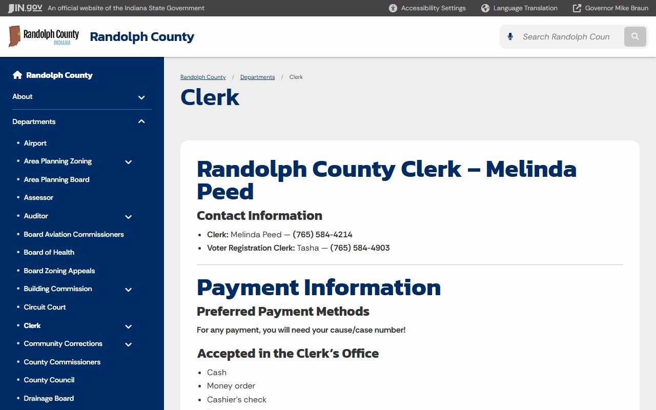 Randolph County Clerk of Courts office page