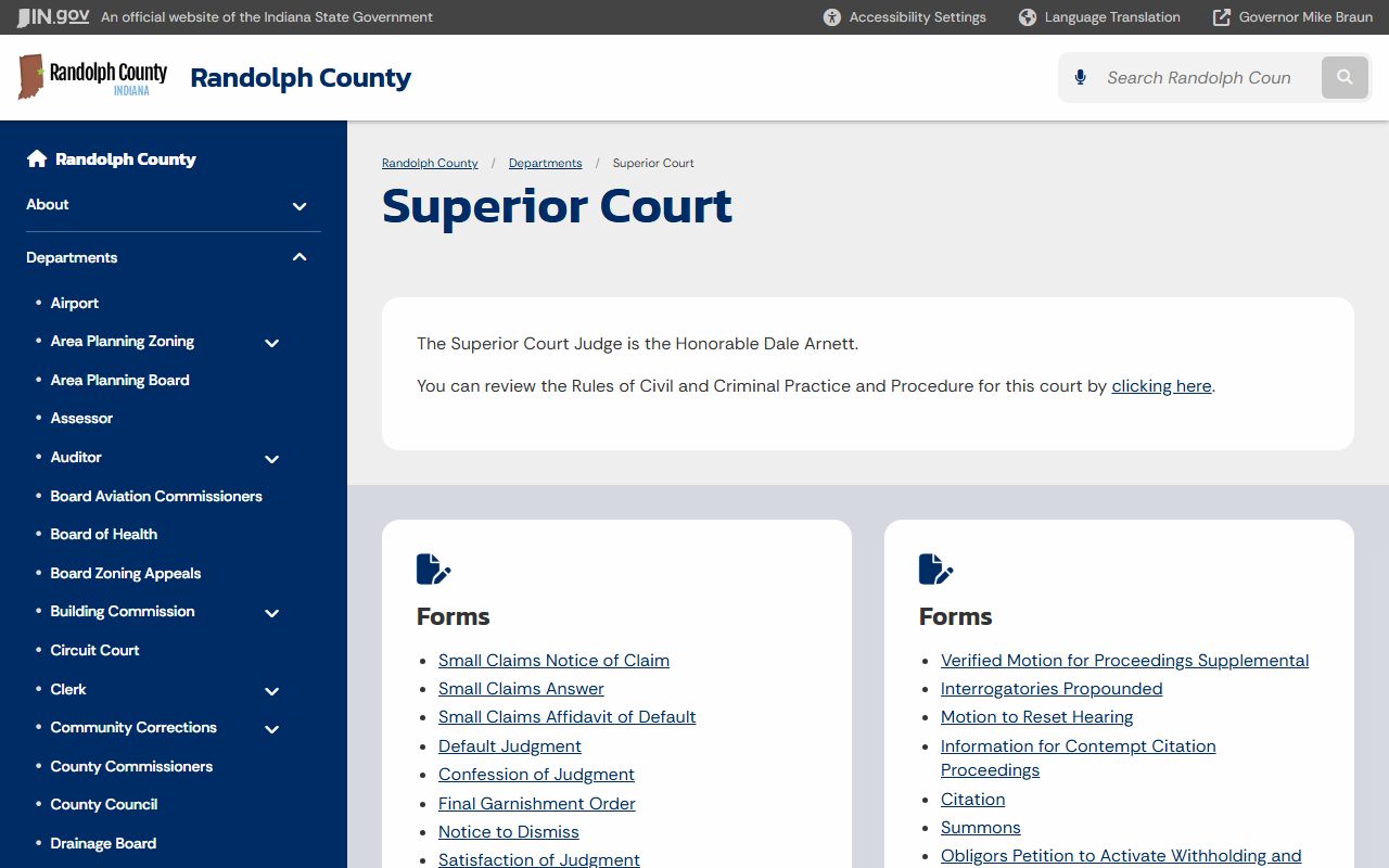 Randolph County Superior Court information page