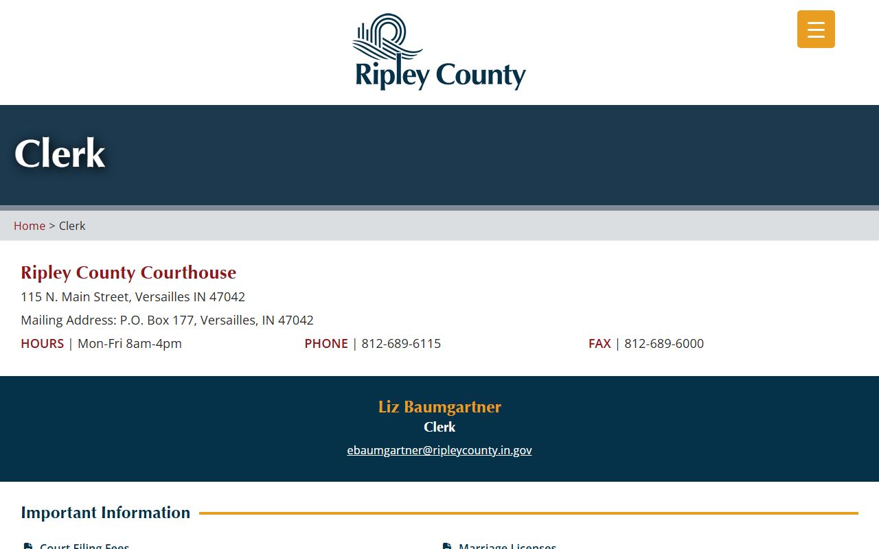 Ripley County Clerk office website for court records