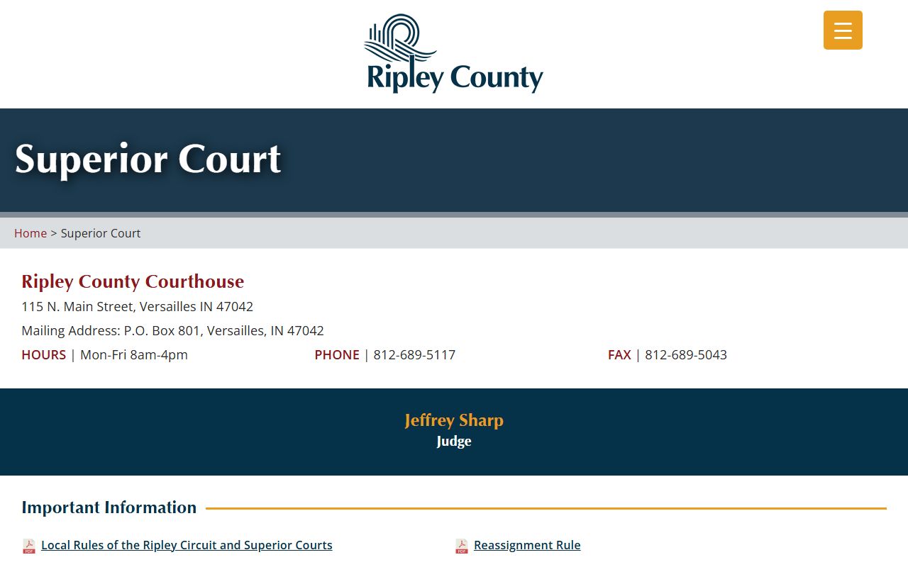 Ripley County Superior Court information page
