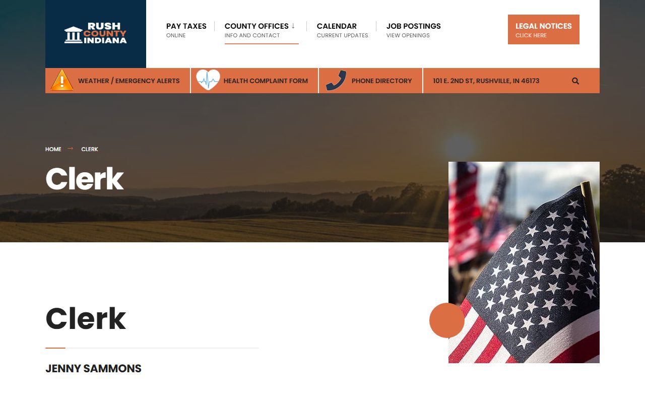 Rush County Clerk office website for court records