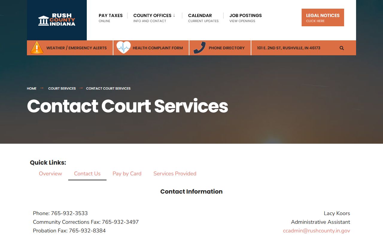 Rush County court services contact information
