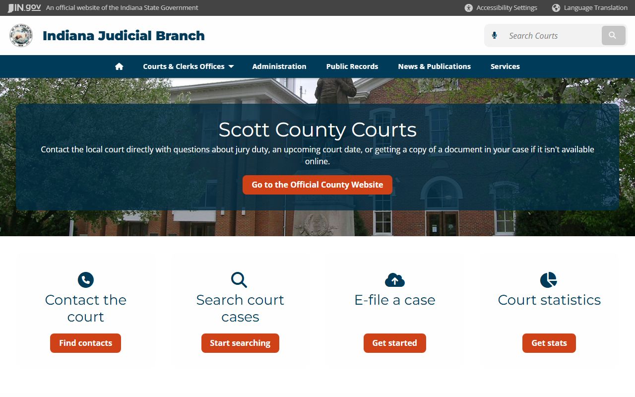 Scott County court information on Indiana Courts website