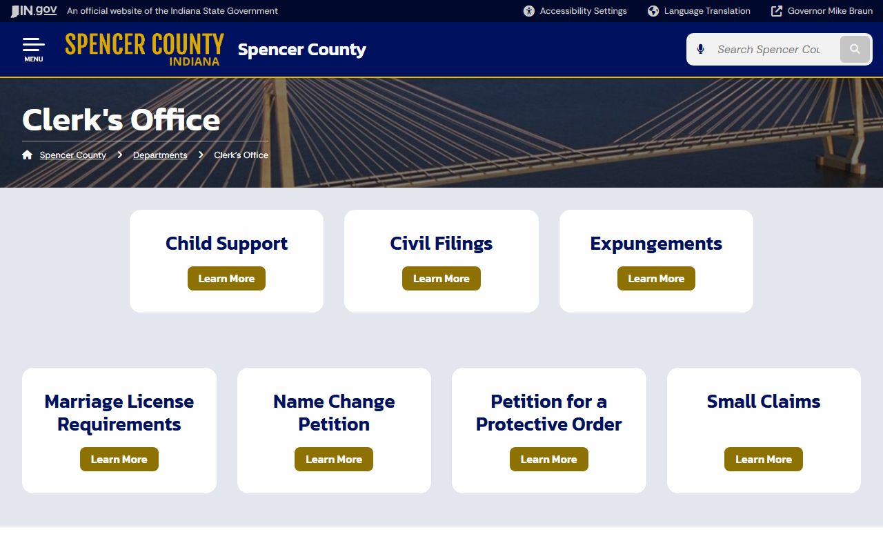 Spencer County Clerk of Courts office website for court records