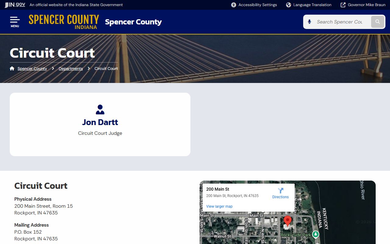 Spencer County court information page for court records