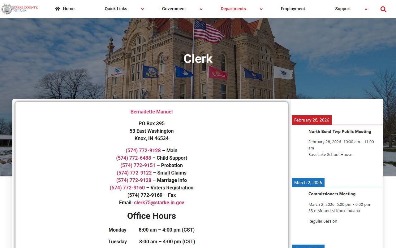 Starke County Clerk of Courts office website for court records