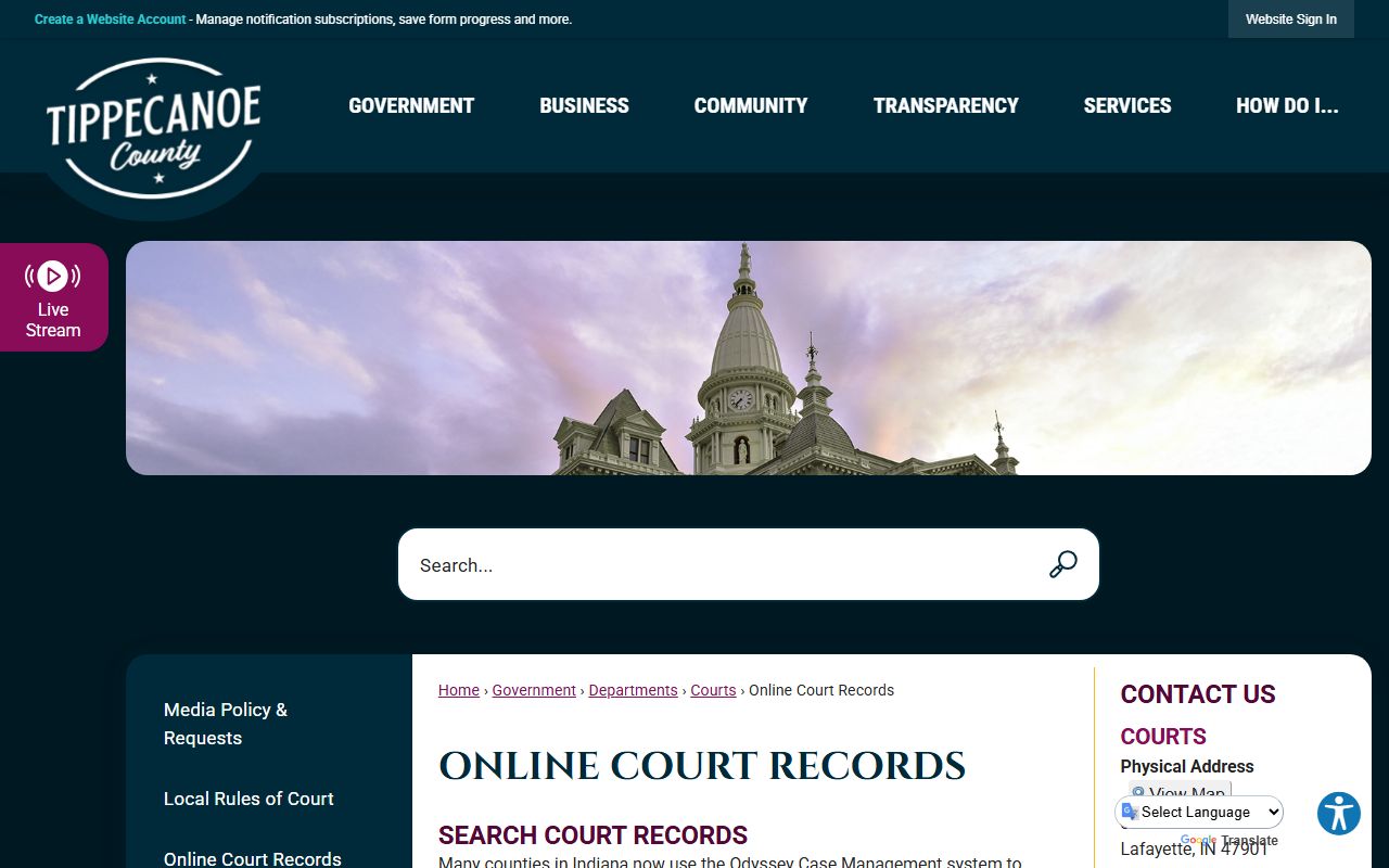 Tippecanoe County online court records search portal