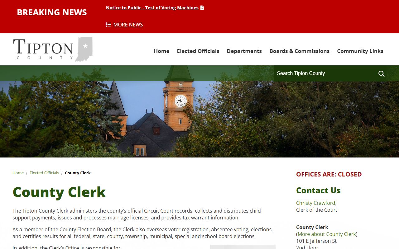 Tipton County Clerk office page for court records