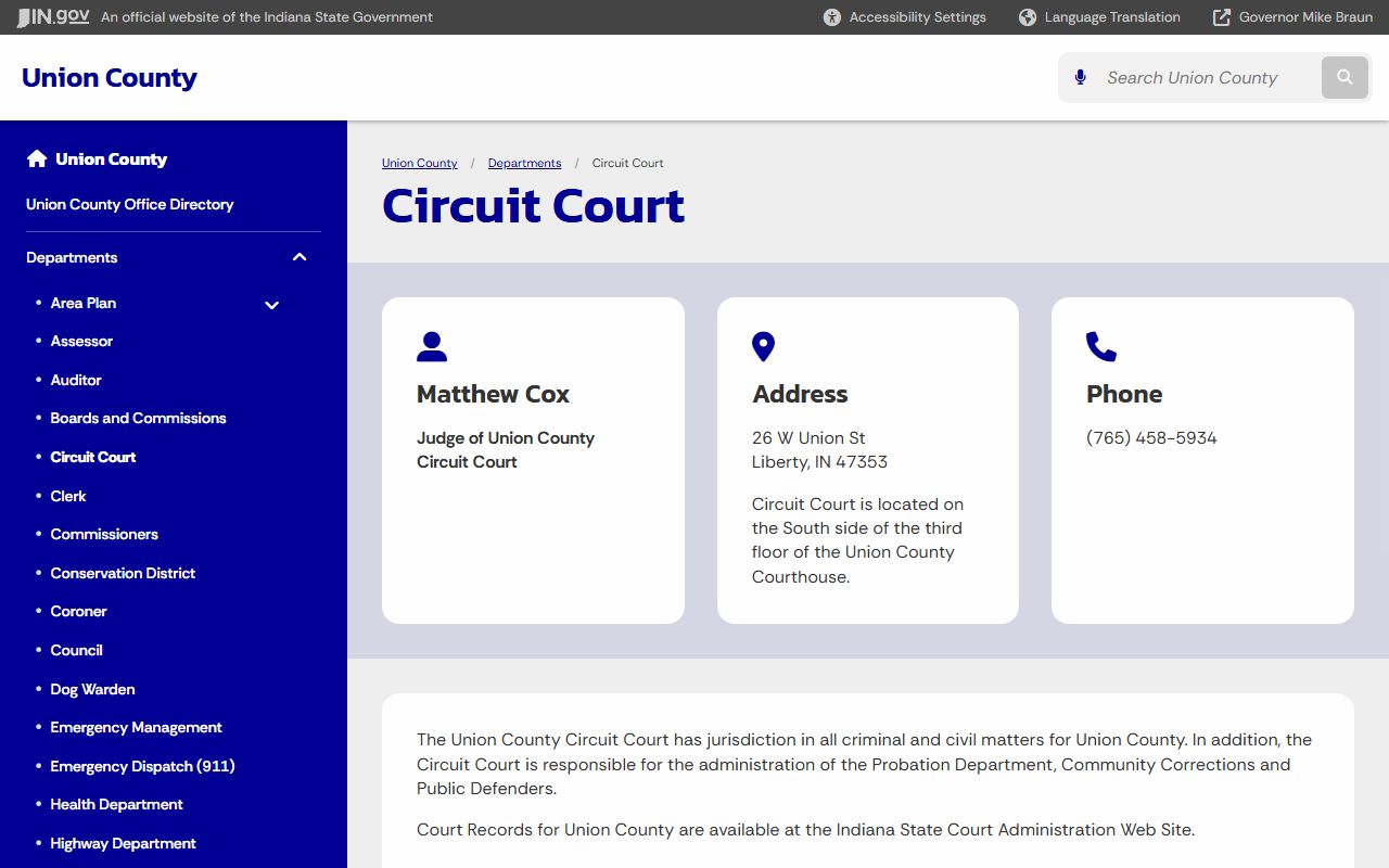 Union County Circuit Court information page