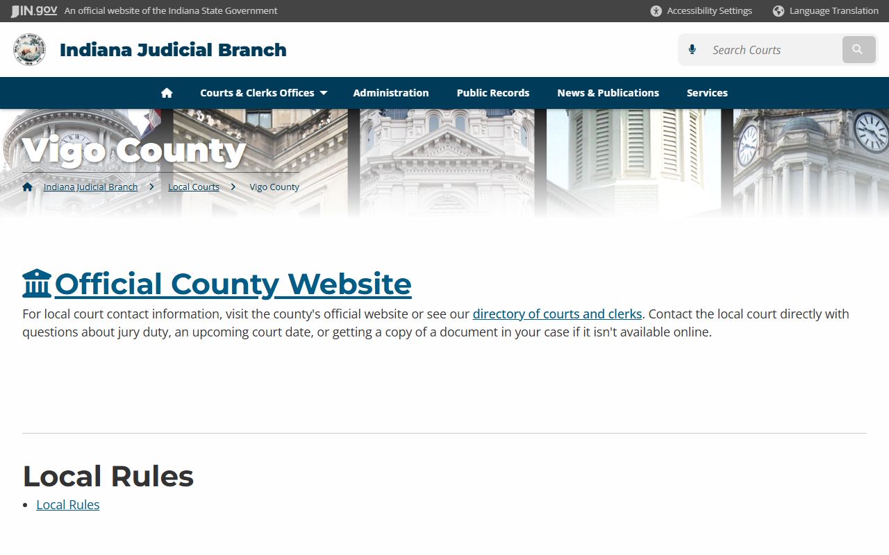 Vigo County court information on Indiana state courts website