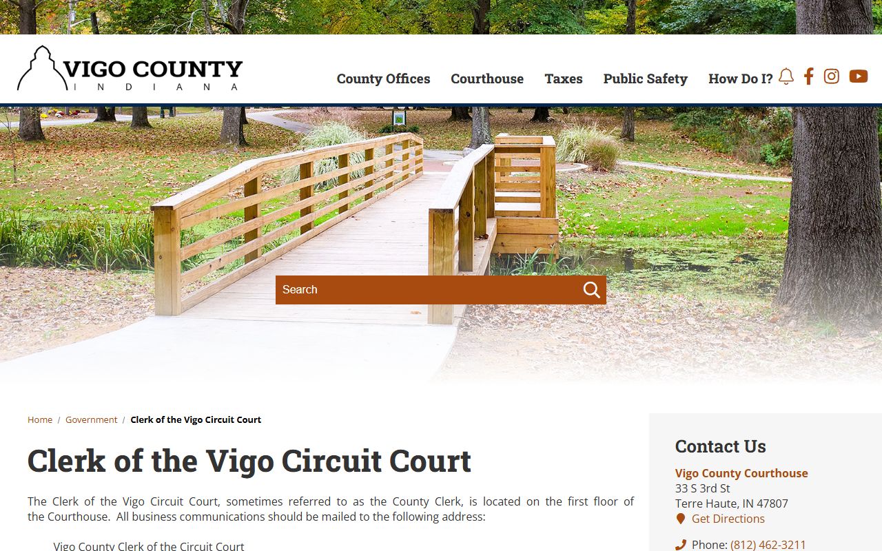 Vigo County Clerk office page for court records access