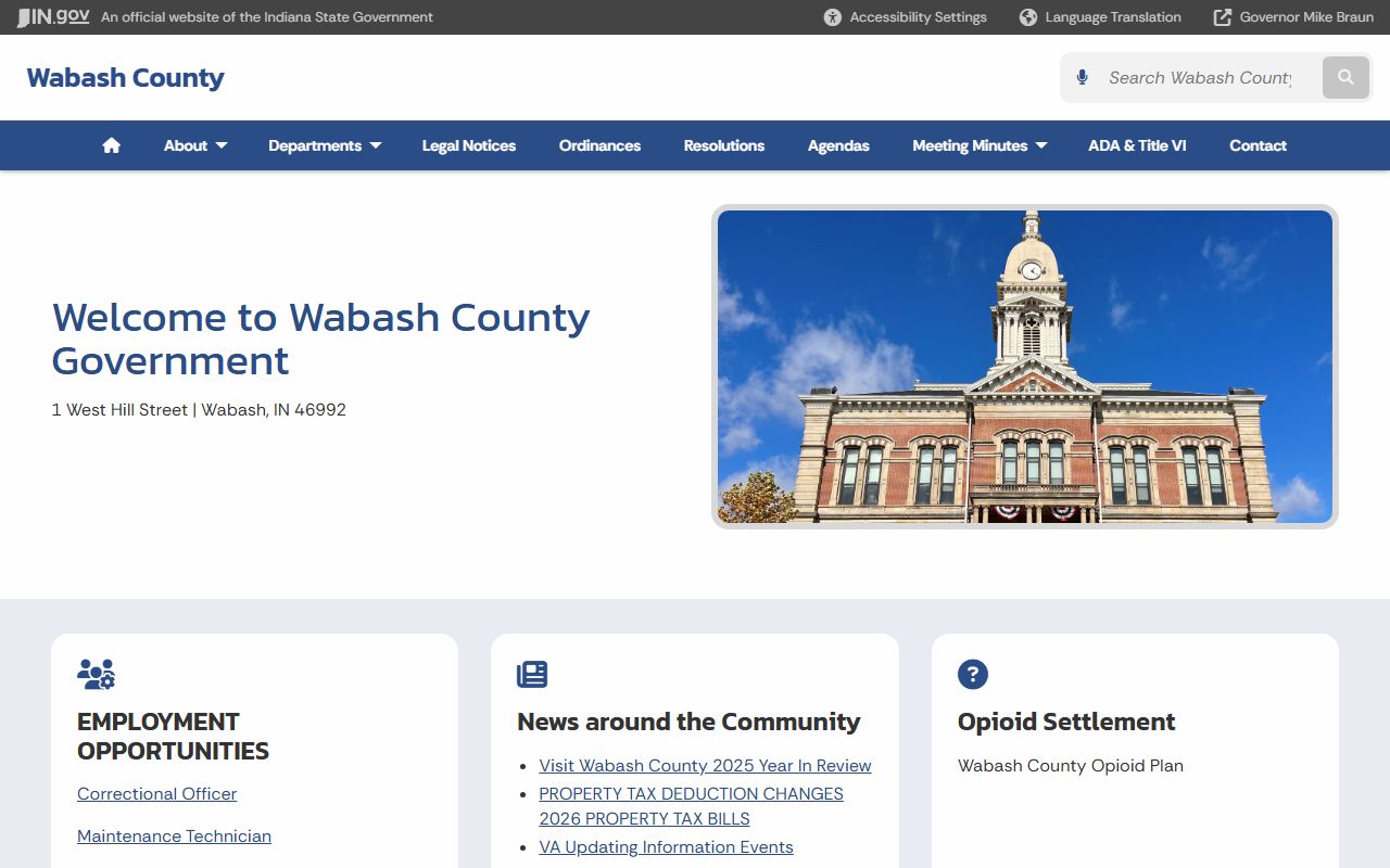 Wabash County website homepage for court records access