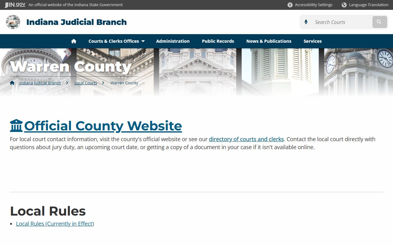 Warren County court information on Indiana state courts website