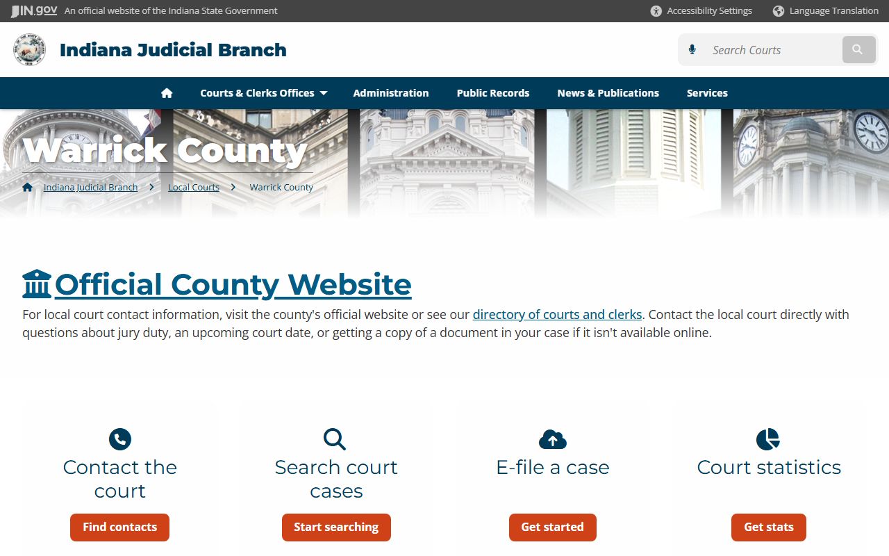 Warrick County court information on Indiana state courts website