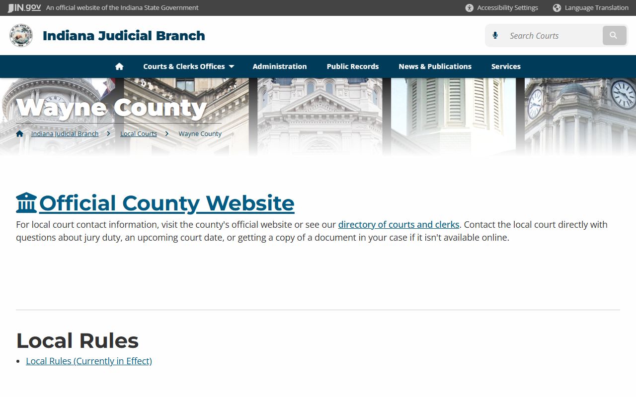 Wayne County Indiana court information page
