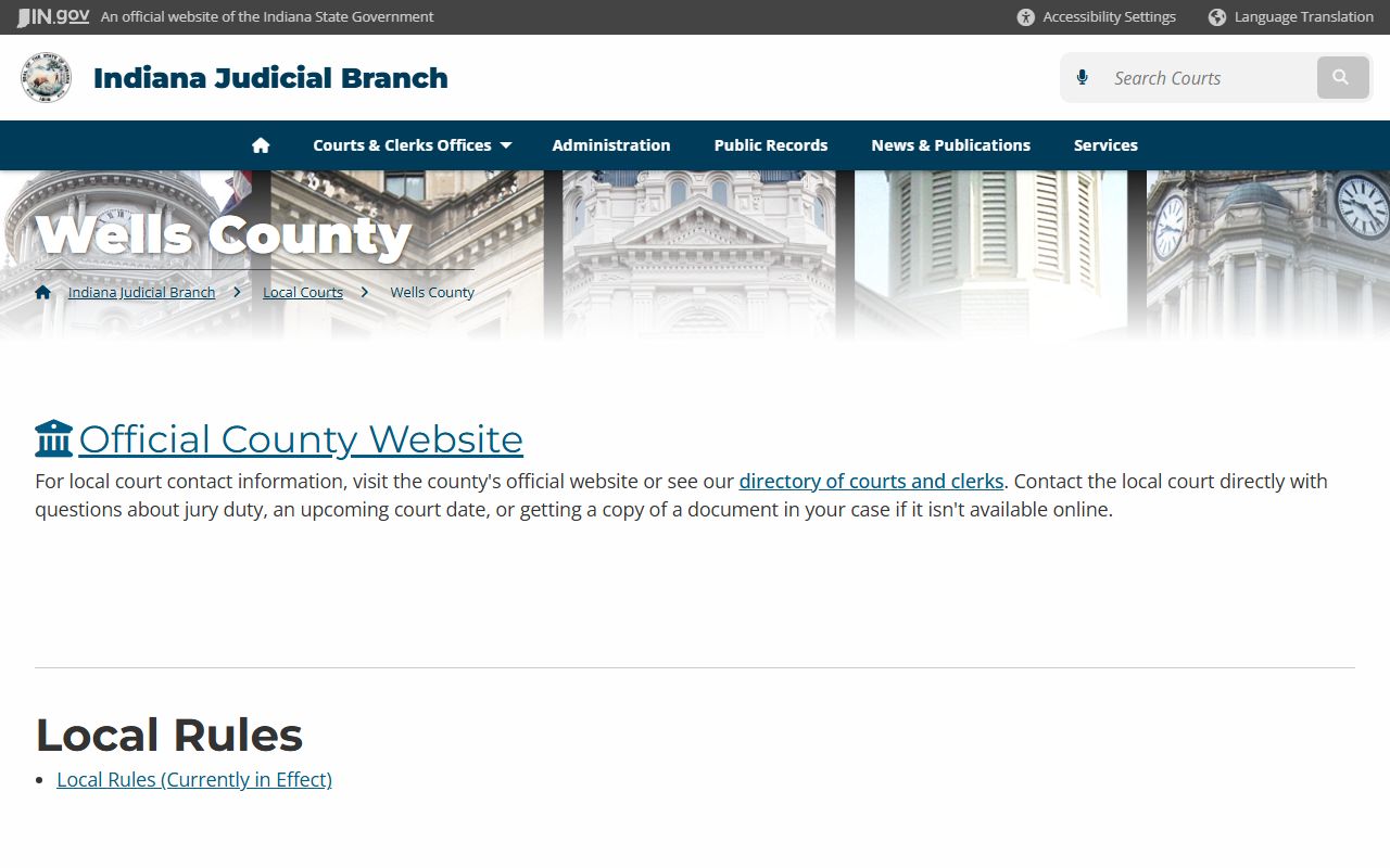 Wells County Indiana court information page
