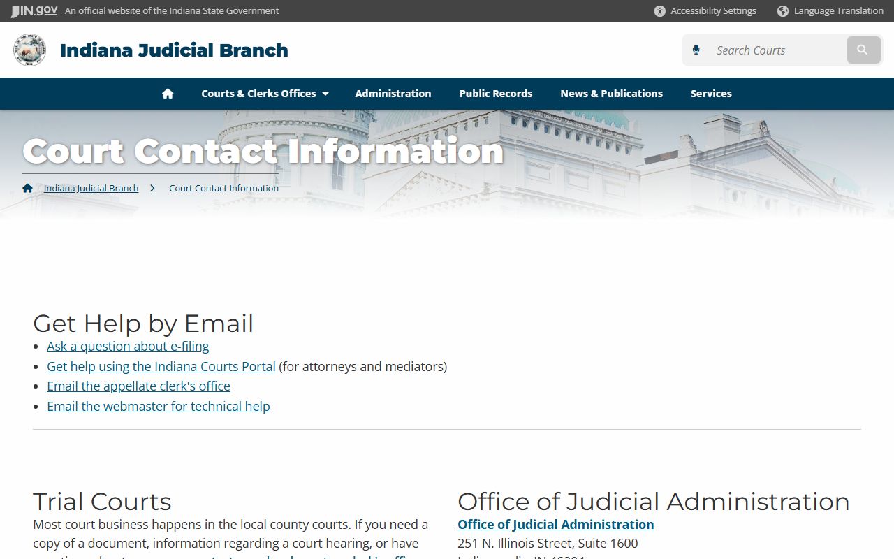 Indiana courts contact information for court records requests