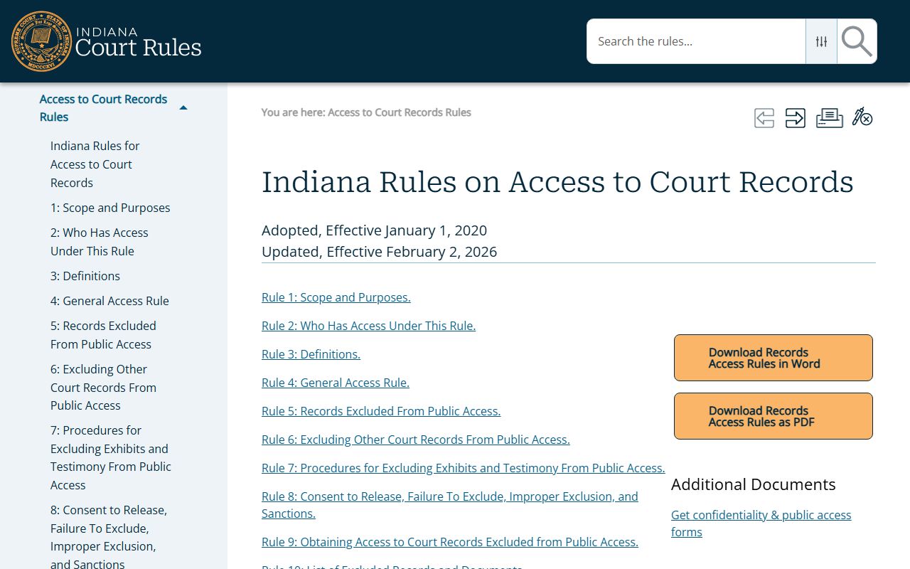 Indiana court rules on access to court records
