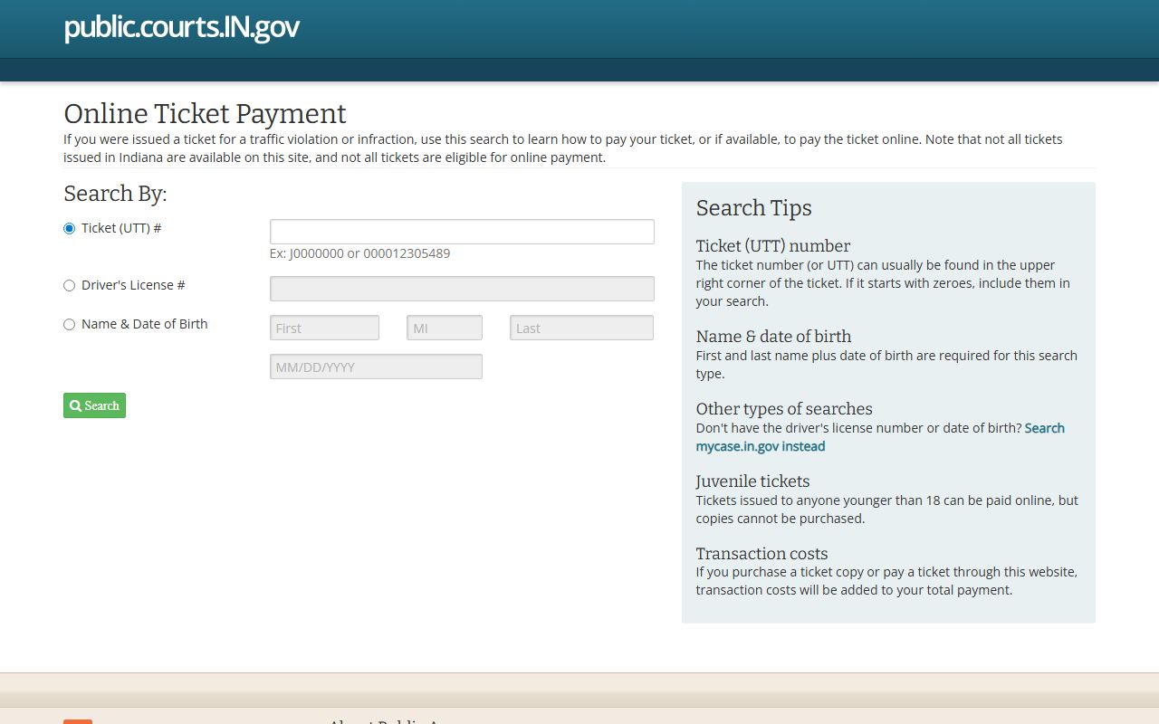 Indiana online payment portal for court records and fines
